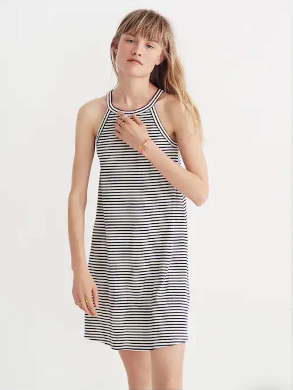 Madewell Navy Blue & Ivory Striped Racerback Sleeveless 90’s Mini Swing Dress XS